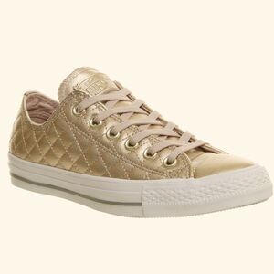 Converse All Star Quilted Metallic Leather Rose Gold Low Top Sneakers Size 7.5